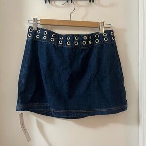 Reformation Dark Blue Mini Skirt with Eyelet Accents